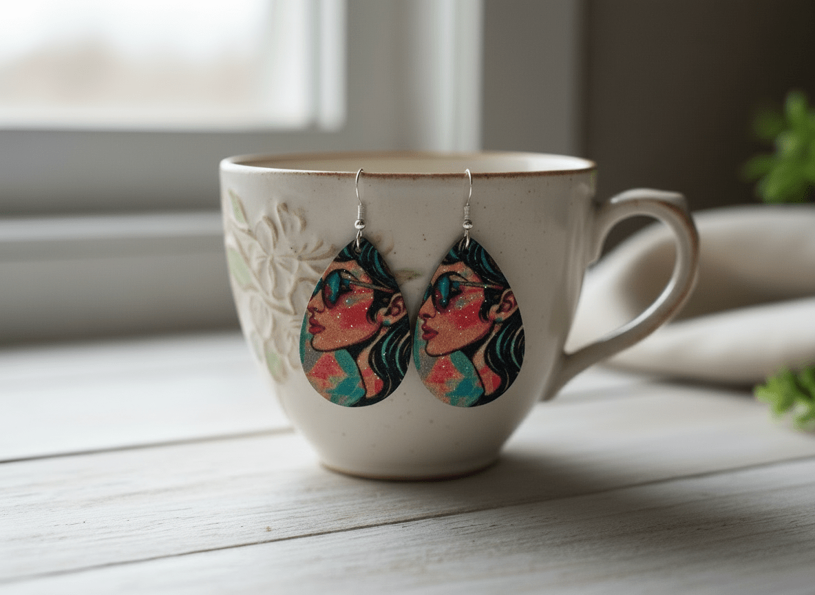 Golden Muse Sublimated Teardrop Earrings - Panda Williow Studio