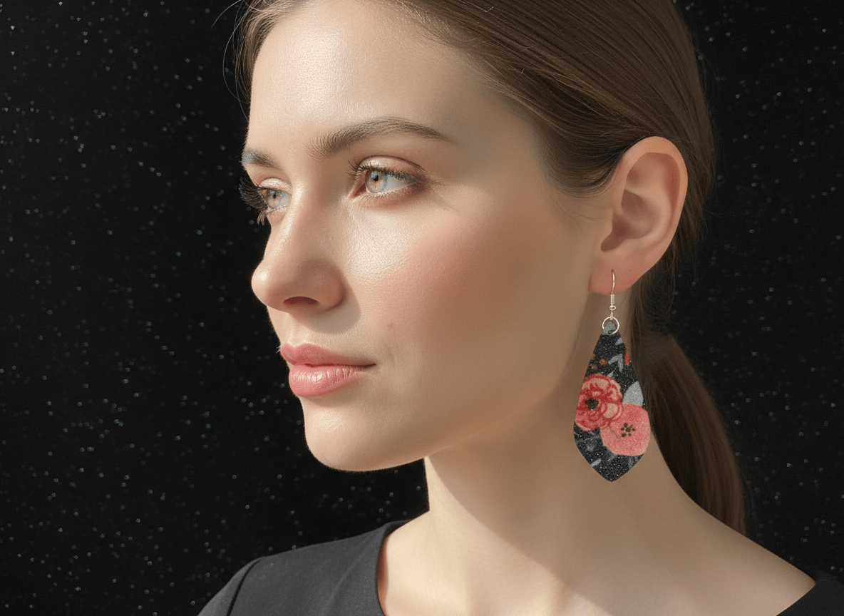 Midnight Bloom Faux Leather Earrings - Panda WillIow Studio