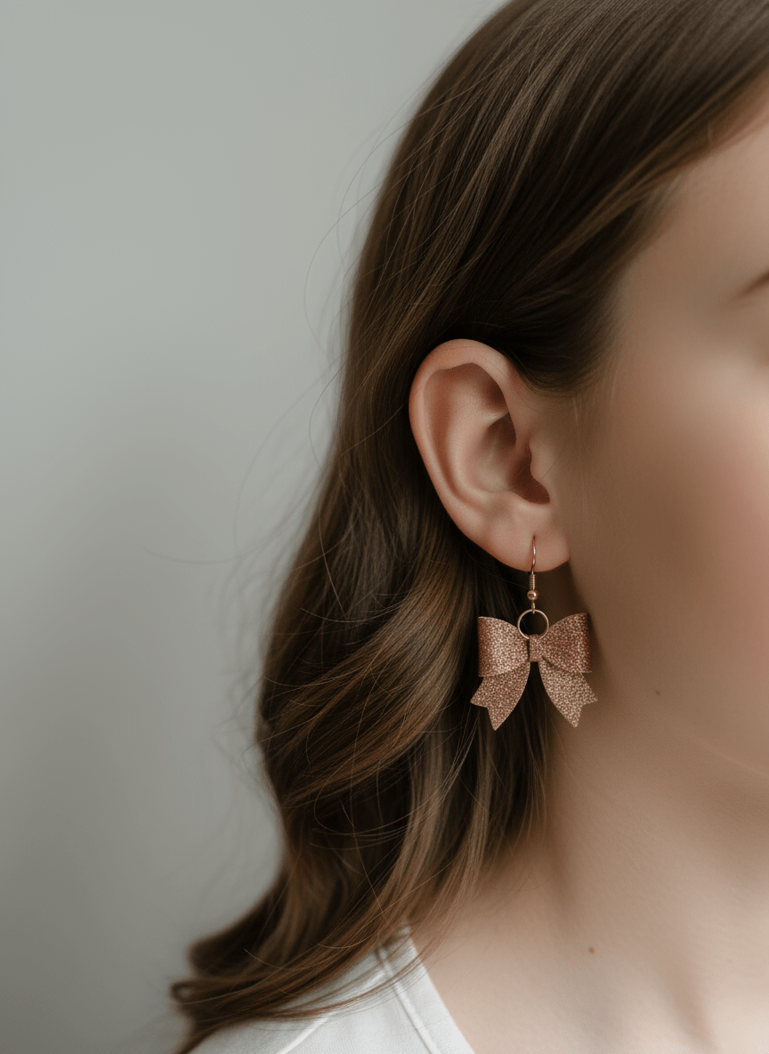 Pink Glitter Bow Earrings - Panda WillIow Studio
