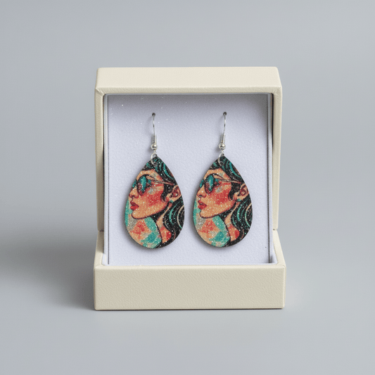 Golden Muse Sublimated Teardrop Earrings - Panda Williow Studio