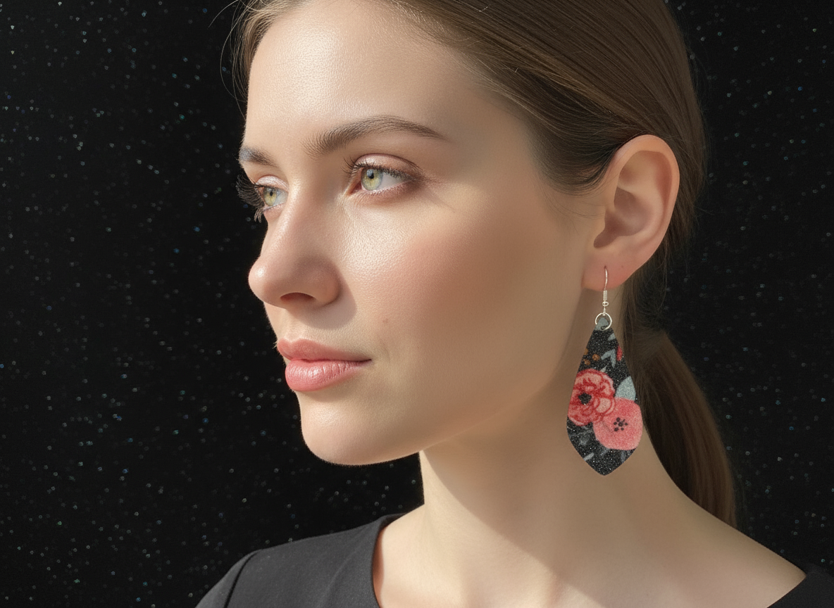 Midnight Bloom Faux Leather Earrings