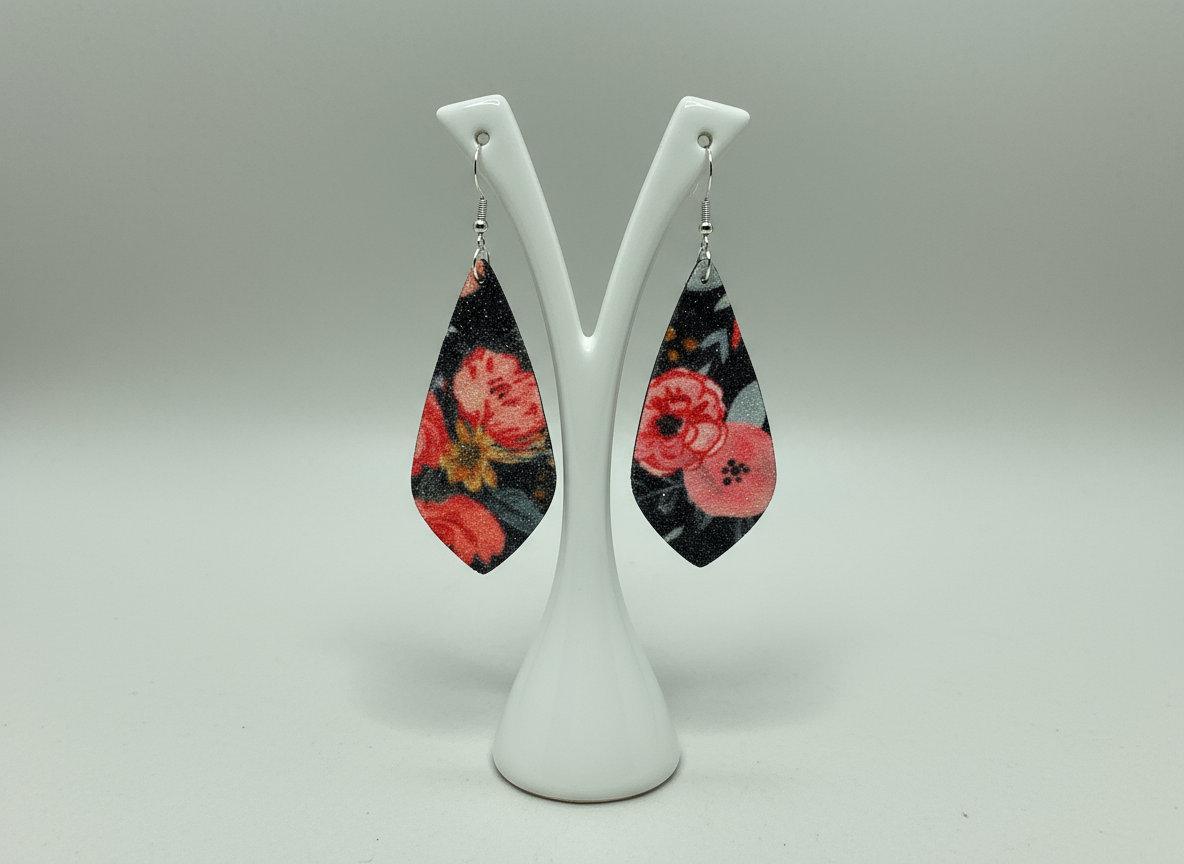 Midnight Bloom Faux Leather Earrings
