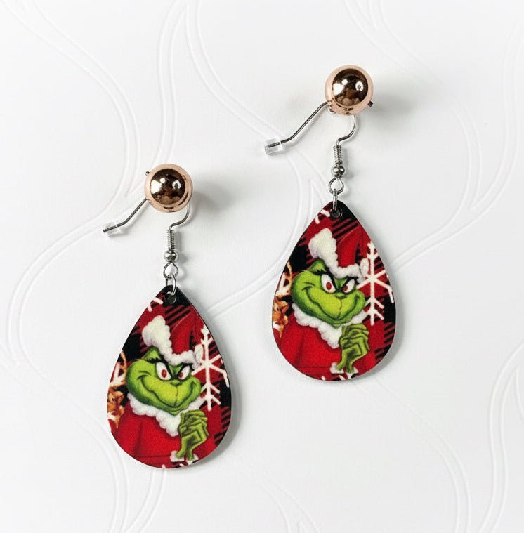 Grinch Inspired Teardrop Earrings - Panda Williow Studio