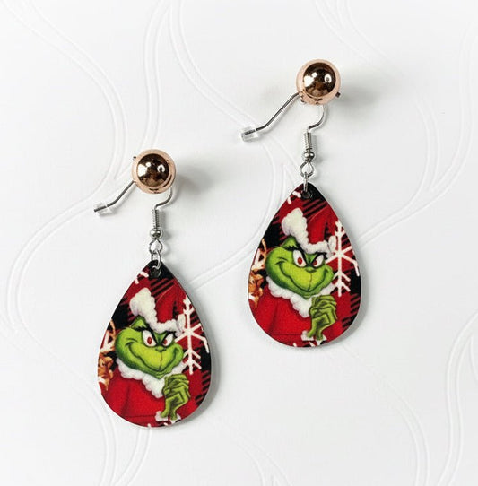 Grinch Inspired Teardrop Earrings - Panda Williow Studio