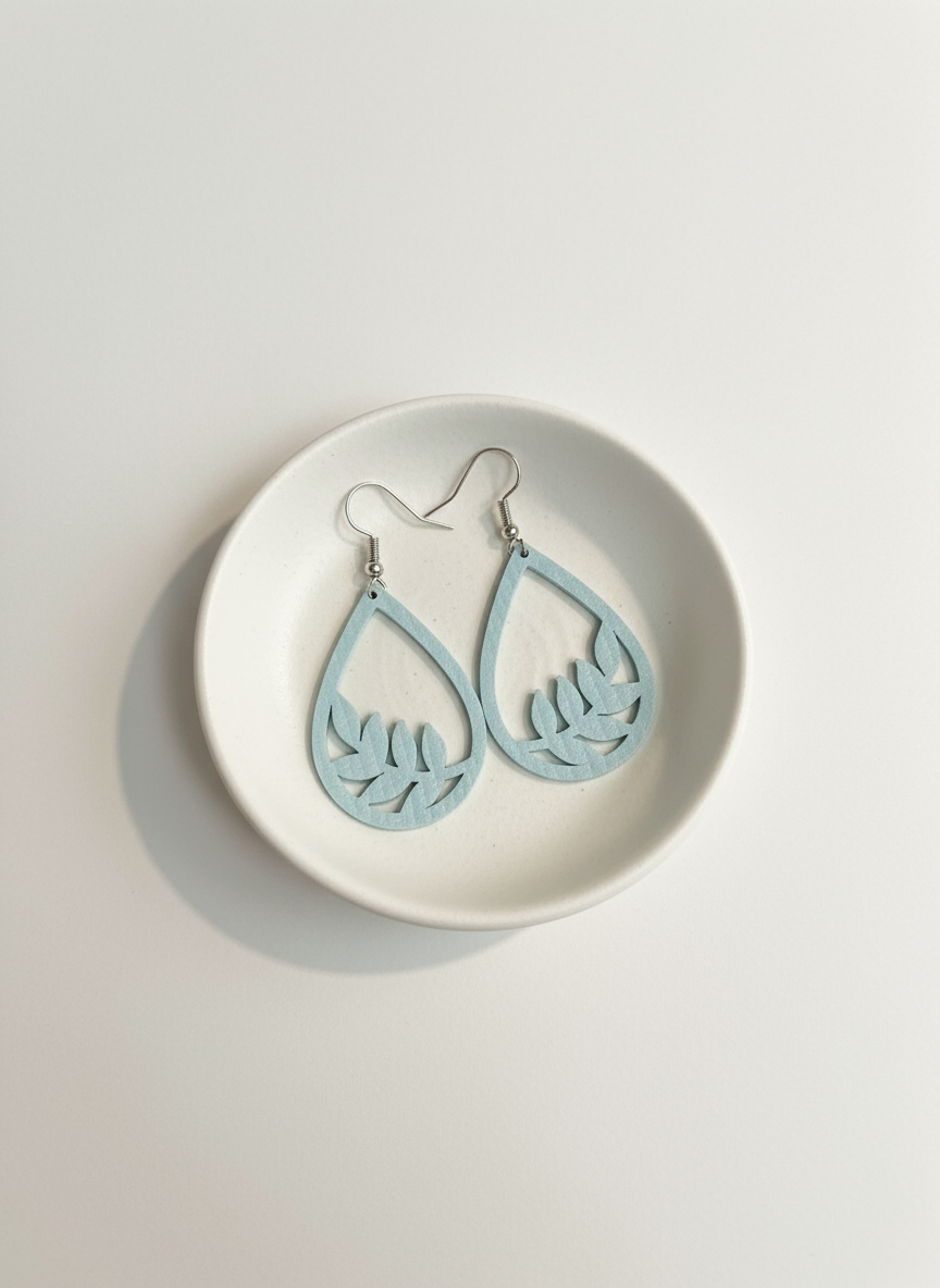 Light Blue Leaf Cutout Teardrop Earrings