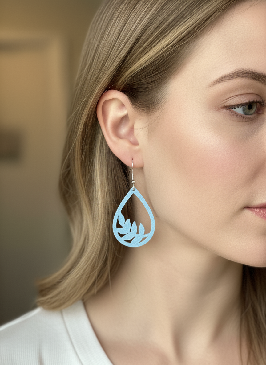 Light Blue Leaf Cutout Teardrop Earrings