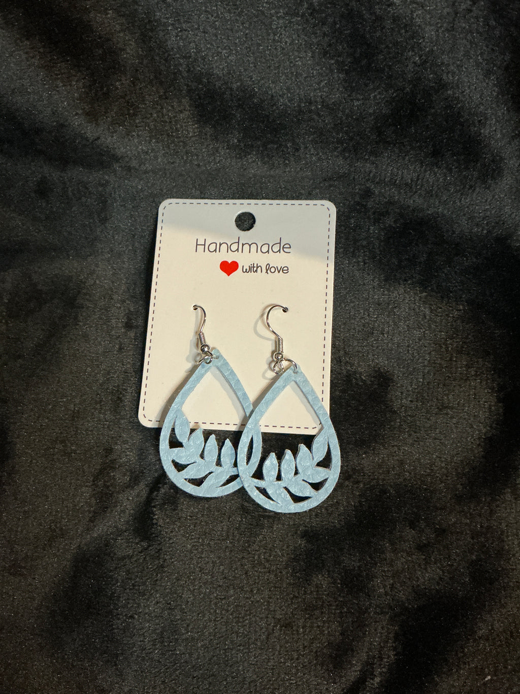 Light Blue Leaf Cutout Teardrop Earrings