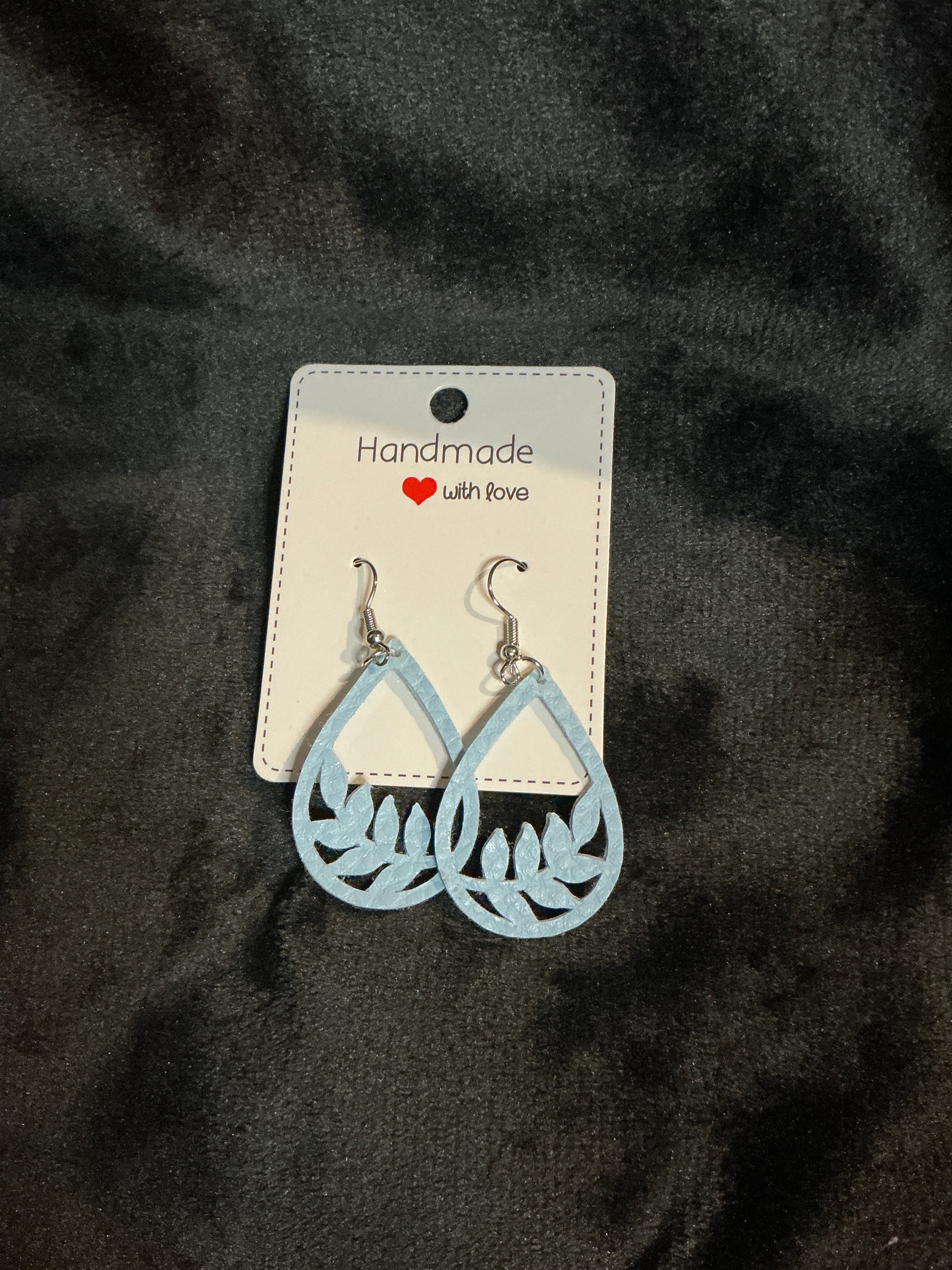 Light Blue Leaf Cutout Teardrop Earrings