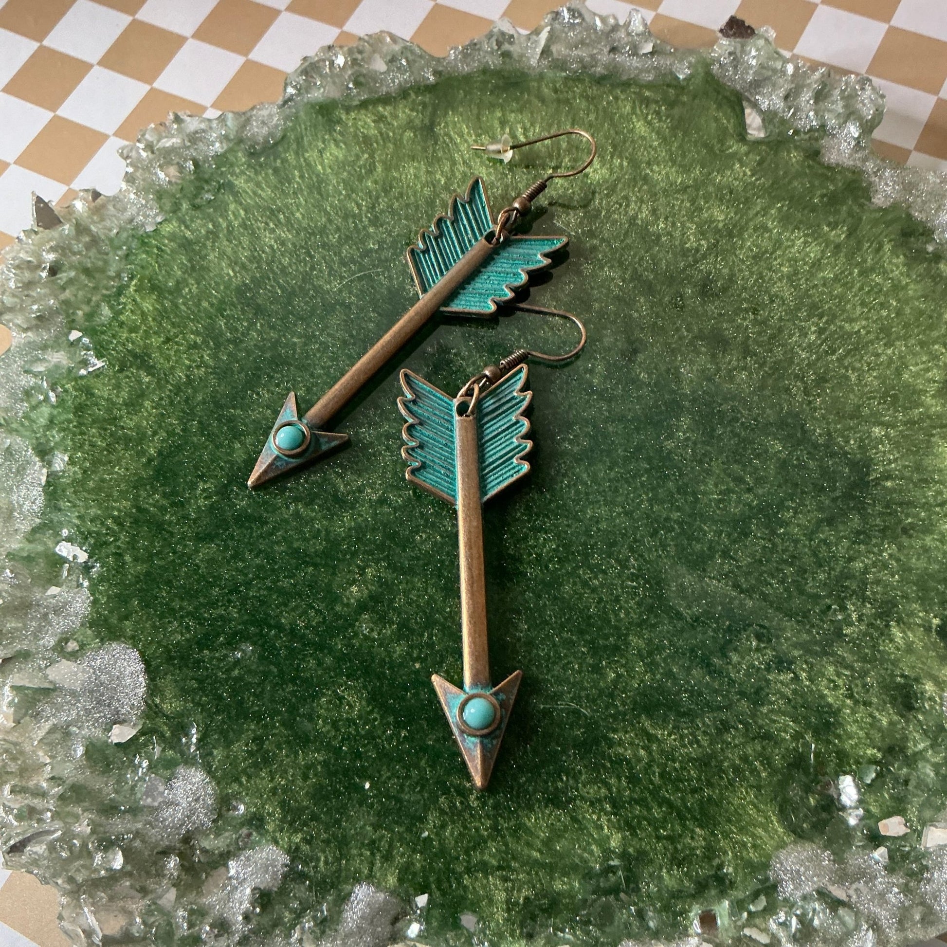 Turquoise Arrow Statement Earrings - Panda WillIow Studio