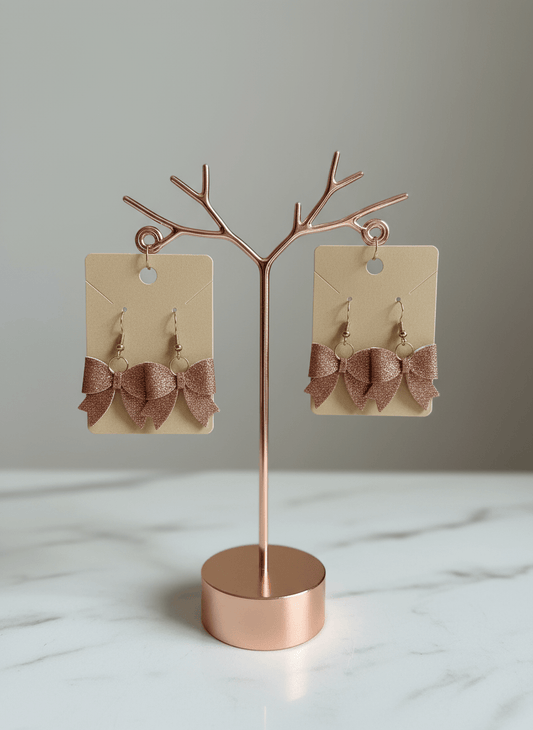 Pink Glitter Bow Earrings - Panda WillIow Studio