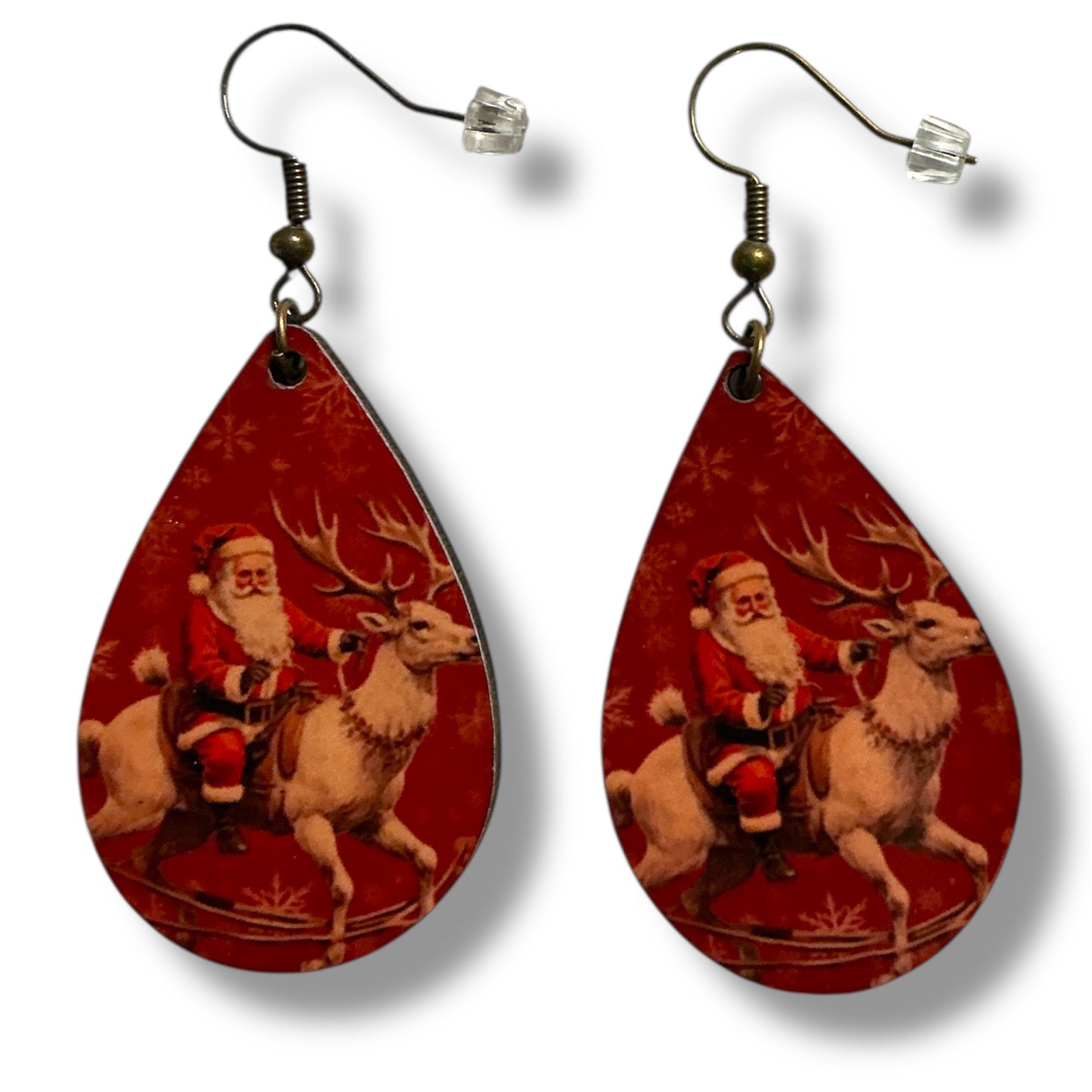 Vintage Santa & Reindeer Teardrop Christmas Earrings - Panda Williow Studio