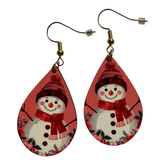 Pink Snowman Teardrop Christmas Earrings - Panda Williow Studio