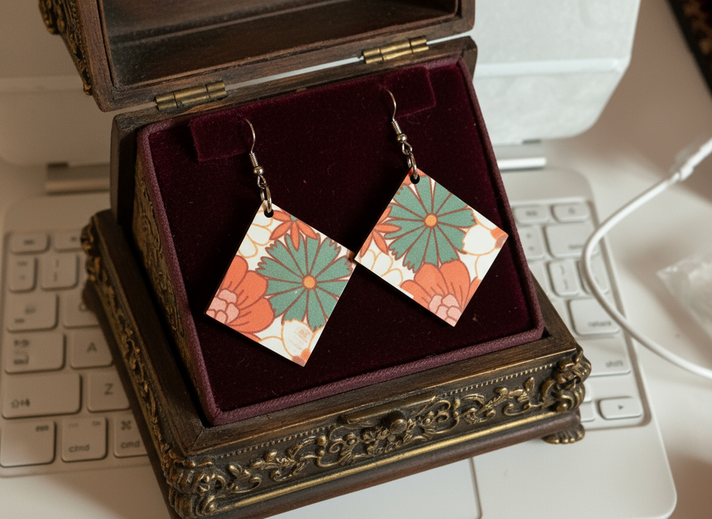 Handcrafted retro floral earrings
