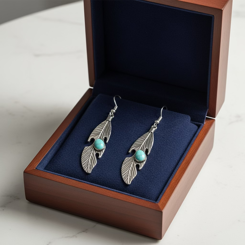 Turquoise Feather Drop Earrings