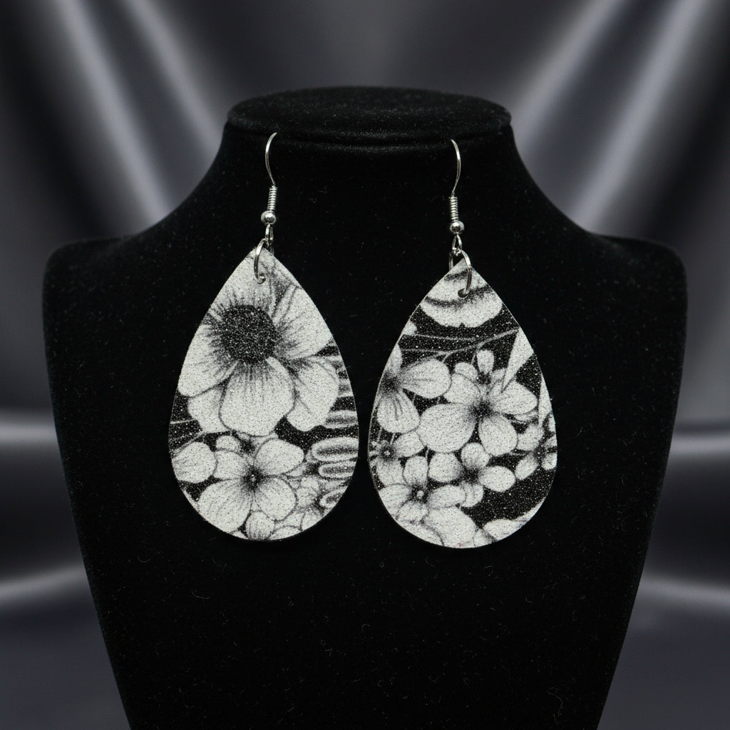 Midnight Bloom Faux Leather Earrings