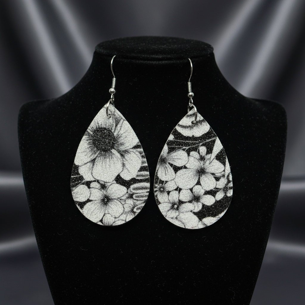 Midnight Bloom Faux Leather Earrings - Panda WillIow Studio