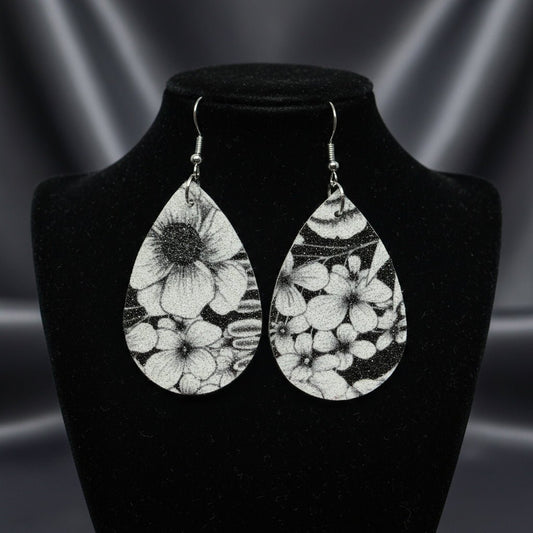 Midnight Bloom Faux Leather Earrings - Panda WillIow Studio