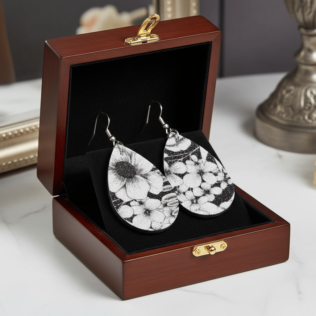 Midnight Bloom Faux Leather Earrings - Panda WillIow Studio