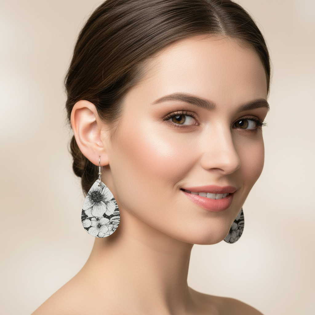 Midnight Bloom Faux Leather Earrings