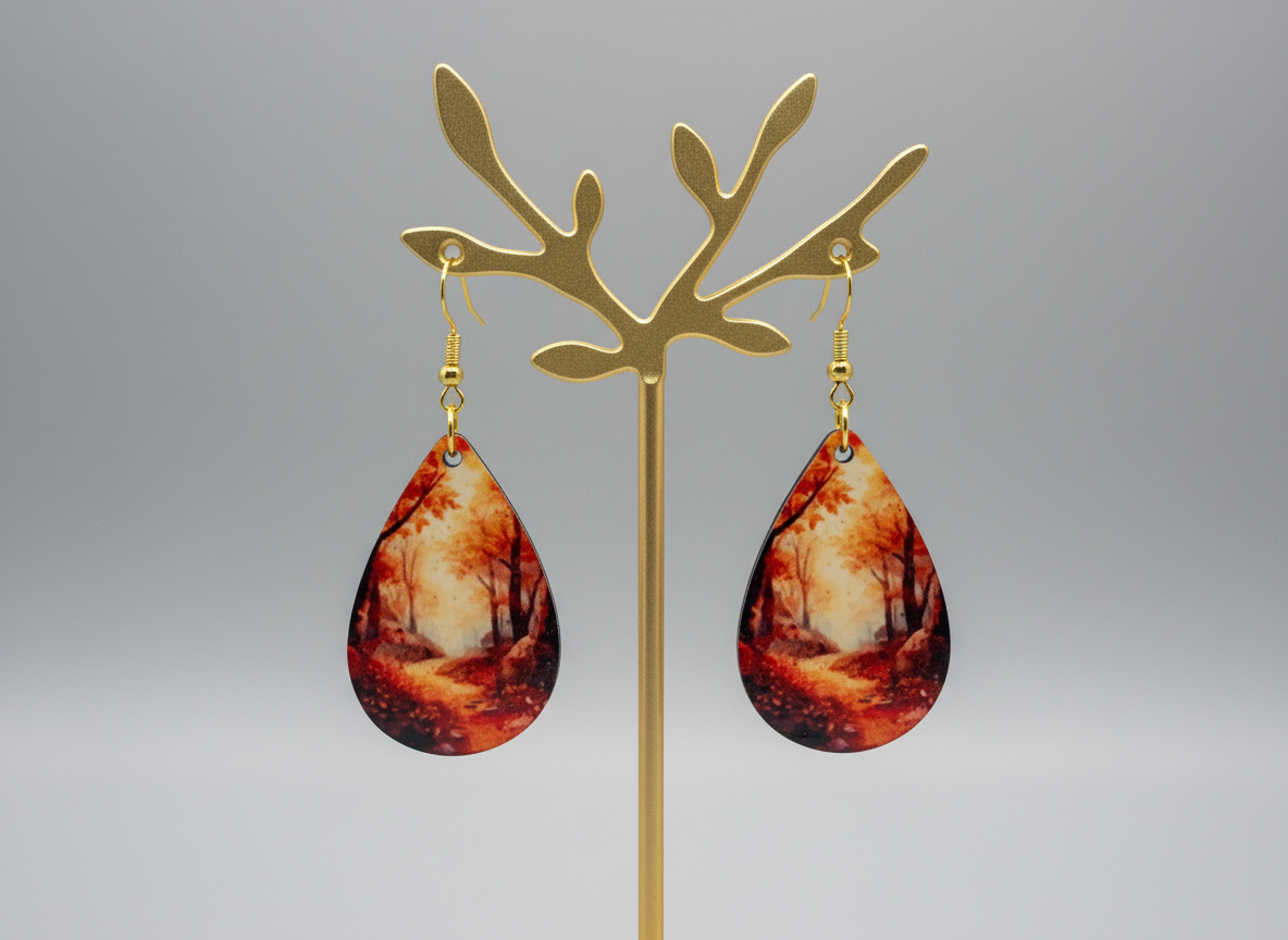 Autumn Forest Path Teardrop Earrings-Cozy Fall Lightweight Jewelry