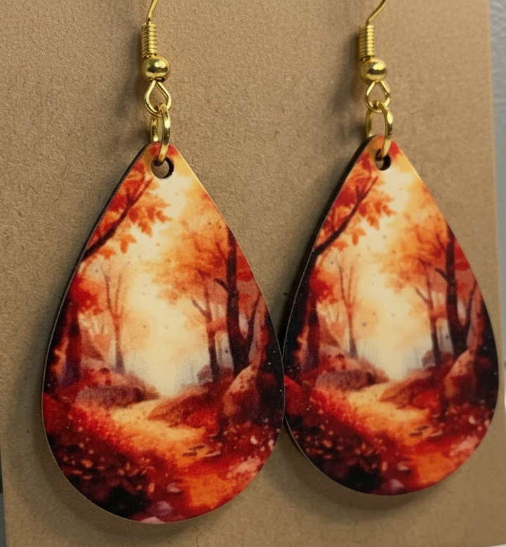 Autumn Forest Path Teardrop Earrings-Cozy Fall Lightweight Jewelry
