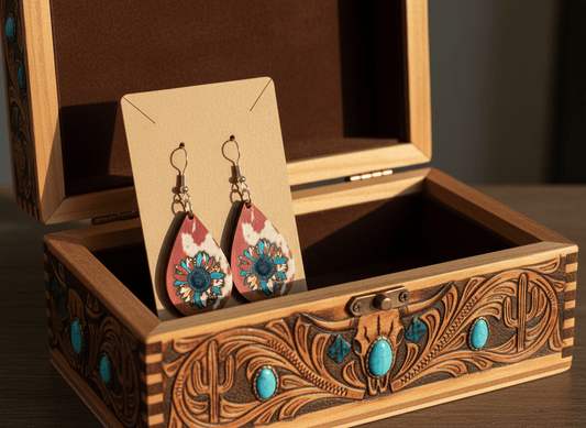 Red Cowhide Sunflower Teardrop Earrings – Western Boho Lightweight Jewelry - Panda Williow Studio