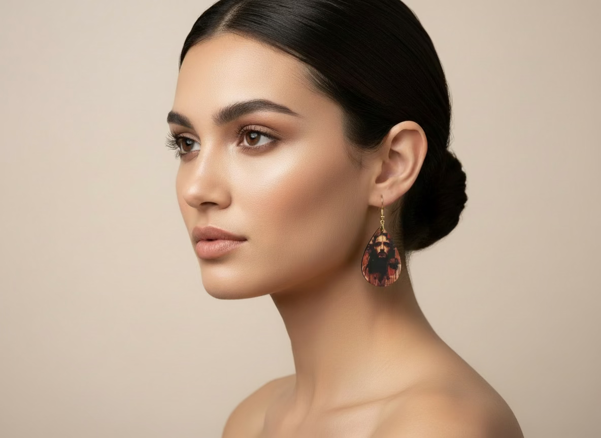 Jesus Portrait Teardrop Earrings – Artistic Faith-Inspired Sublimated Jewelry