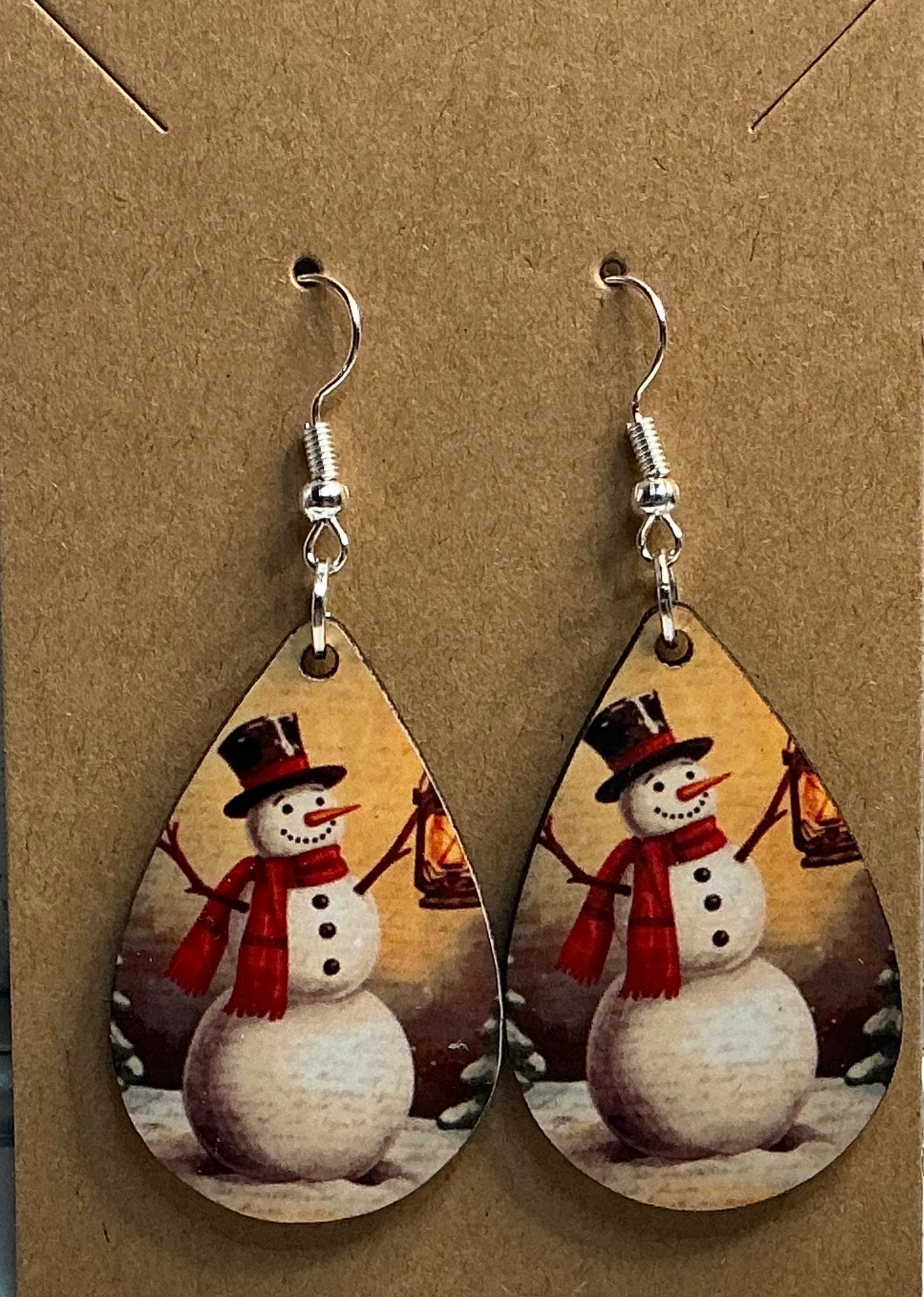 Vintage snowman lantern, teardrop earrings-sublimated ￼