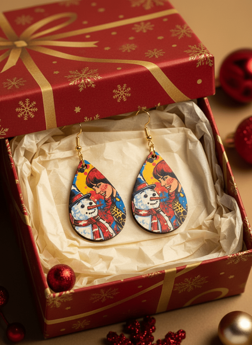 Retro Snowman earrings - Panda Williow Studio
