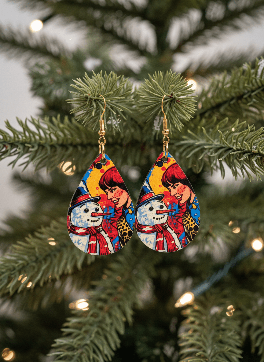 Retro Snowman earrings - Panda Williow Studio
