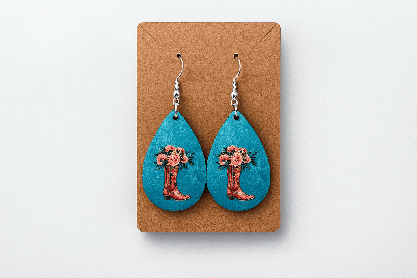 Cowgirl Boot Floral Teardrop Earrings - Panda WillIow Studio