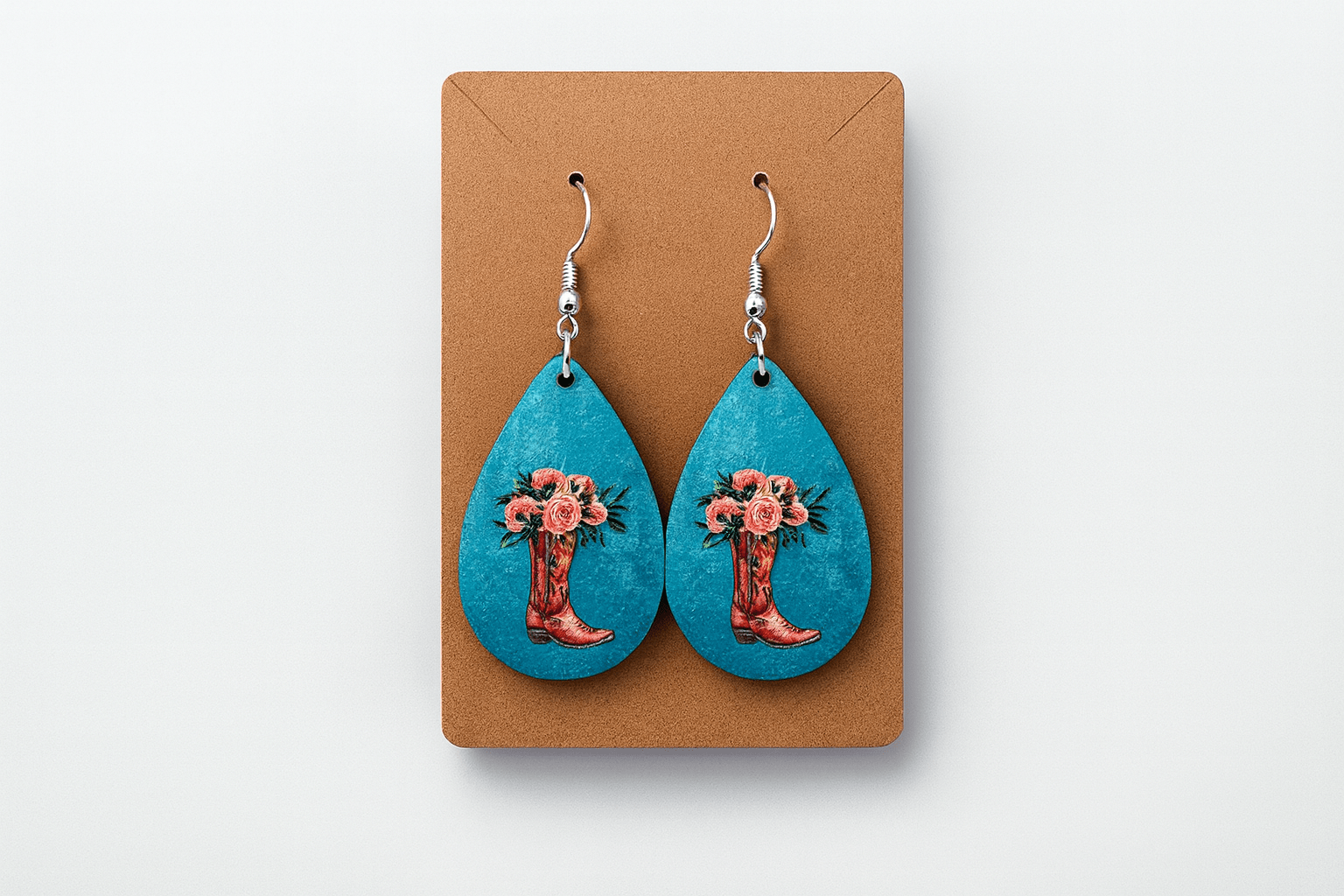 Cowgirl Boot Floral Teardrop Earrings - Panda WillIow Studio