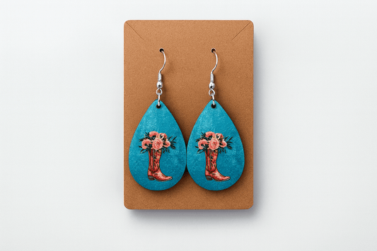 Cowgirl Boot Floral Teardrop Earrings - Panda WillIow Studio