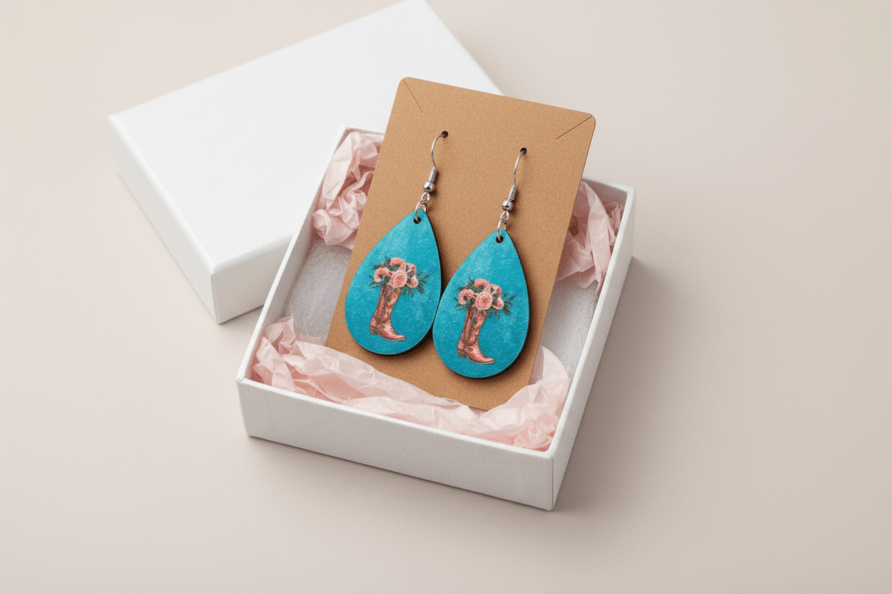 Cowgirl Boot Floral Teardrop Earrings - Panda WillIow Studio